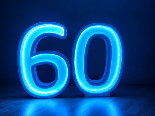 Numero sessanta luminoso blu